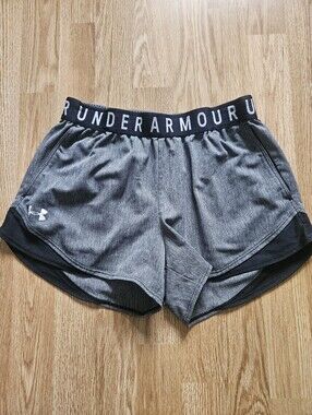 Under Armour Women's Gray Athletic Shorts with Black Waistband